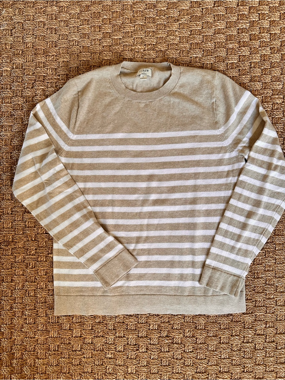 J.Crew Teddie Striped Crewneck Sweater Tan Ivory Size Large